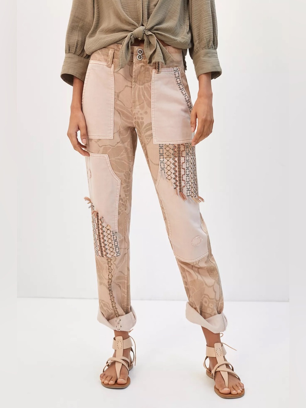 Anthropologie Pilcro Camp Wanderer Patchwork Embroidered Pants Womens 26 Boho
